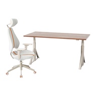 IDÅSEN/GRUPPSPEL 書桌及椅子, 棕色/米色, 160x80 公分