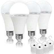 4pcs Pack Rechargeable Emergency Bulb A19, Camping Light Battery Powered LED Bulb 6000K Fluorescent 