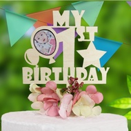 Photo framed baby birthday cake topper, 1st to 18th birthday party, topper kek harijadi foto bayi