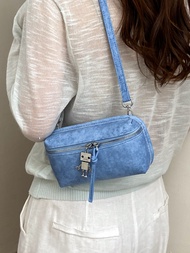 Warm Orange Suede-Like PU Mini Box Bag with Robot Zipper Pull | Retro & Playful Women's Zipper Cross