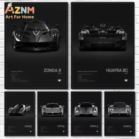 1/6pcs Luxury Famed P-Pagani Supercar Black HUAYRA BC CINQUE ZONDA R S F Poster Home living room Wal