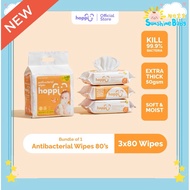 Hoppi Premium Baby Antibacterial Wipes (80 Wipes x 3 Packs)