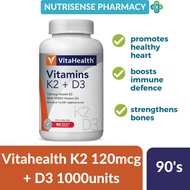 Vitahealth Vitamins K2 120mcg + D3 1000units Vegecaps - 90's [Once a day, Heart Health, Jantung]