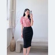Áo kiểu công sở dáng suông cổ xẻ v phối bèo thời trang - Eden Fashion Store - ASM230