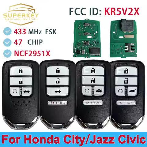 SUPERKEY KR5V2X For Honda City Jazz Grace Civic EX CR-V Pilot 433MHz ID47 Chip Remote Control Car Ke