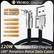 VAORLO 180° Rotation 6A 120W Fast Charging Cable USB To Type-C Lightning Micro-USB Metal Zinc Alloy Liquid Silicone Charger Line 1.2-1.8M Support Data Transmission Gaming Dedicated Compatible With iPhone For Xiaomi Redmi Huawei Infinix Oppo Vivo