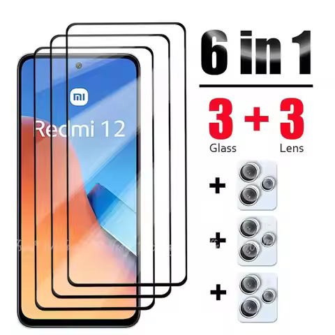 6 In 1 For Xiaomi Redmi 12 Glass Tempered Glass Redmi 12 Glass Full Cover Screen Protector Camera Fi
