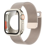 สายเหล็กโลหะสแตนเลส + อัพเกรดให้กลายเป็นชุดเคสสำหรับ Apple Watch พิเศษ9 8 7 6 5 4 SE I-สายนาฬิกาข้อมือ44Mm 40Mm 45Mm 41Mm เปลี่ยนเป็น Ultra 49Mm ด้านหน้าและกันชนหลัง