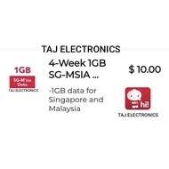 Singtel Prepaid $10 4-Week 1 GB SG-MSIA DataPass / Top Up / Renew / Recharge