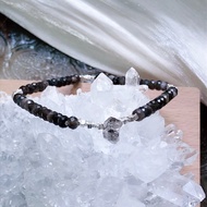 銀曜石、閃靈鑽 銀黑色純銀手鍊