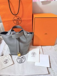 Hermes picotin 18 積雨雲灰 金扣 菜籃子 full set， Stamp u，99%new ✅ receipt✅ key lock✅dust bag ✅box 100%Authent