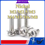 Nickel Plated Round Head Cross Combination Bolt Pan Head Cross Padded Screw with Flat Elastic Pad M2