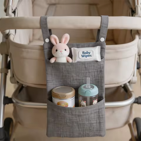 Baby Bedside Crib Caddy Organizer, Newborn Essentials Storage Bag, Multifunctional Stroller Hanging 