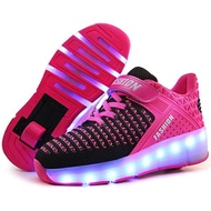 ใหม่สีชมพู USB ชาร์จแฟชั่นเด็กชายหญิง LED ลูกกลิ้งรองเท้าสเก็ตสำหรับเด็กรองเท้าผ้าใบกับล้อสองล้อรองเท้า LED