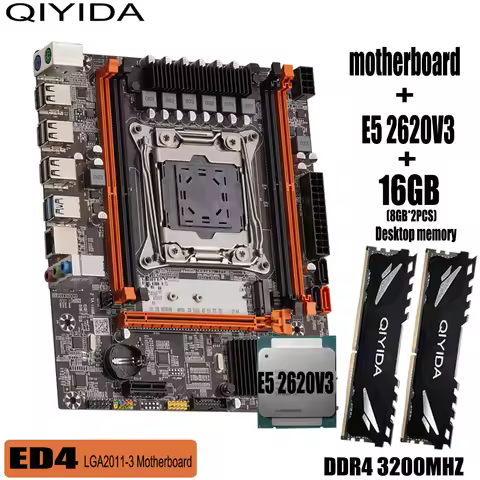Qiyida ED4 LGA2011-3 motherboard with XEON E5 2620 V3 2*8G=16G DDR4 3200MHZ memory combo kit set NVM