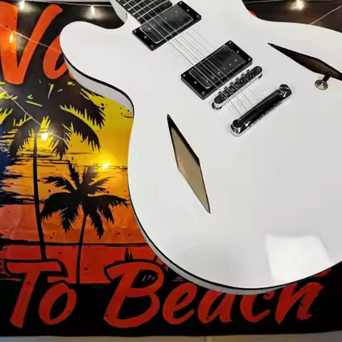 Bright White Electric Guitar 335 HH Gold Diamond Shaped Sound Hole Design Rose Wood Fingerboard Mapl