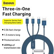 { SmileShopAcc } Baseus Superior 3in1 Data Cable USB TO Micro+iphone+Type C 3.5A 150cm