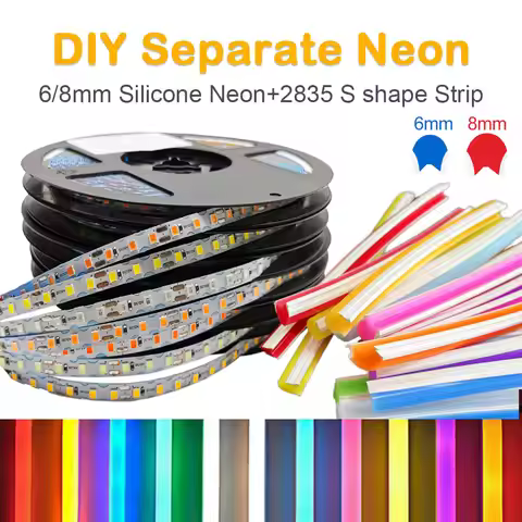 6mm 8mm Separate Silicone Neon with DC12V SMD2835 120Led/m S Shape LED Strip Light Waterproof Flexib