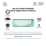 AULA F68 3 In 1 Gasket Keyboard WHITE + GREEN Crystal Switch (Type-C wired & 2.4G wireless & BT/ 280