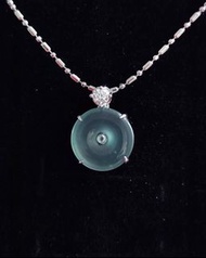 玻璃種（老料起剛）天空藍飄花平安扣 配 5A 巴西锆石扣頭 + S925 銀鑲吊咀