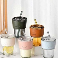Wls Aesthetic Glass Tumbler Aesthetic Glass Gorgeous Glass Cup Lid Free Straw ||