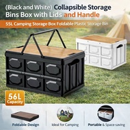 🇸🇬 Collapsible Storage Bins Box with Lids and Handle 56L Camping Storage Box Foldable Plastic Storag