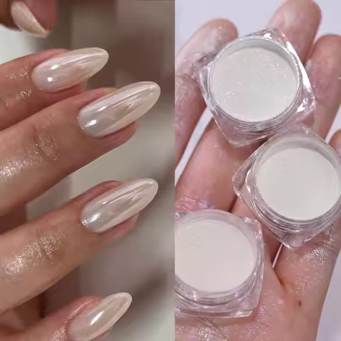 Pearl White Nails Glitter Aurora - Hailey Bieber Nails Moonlight Powders Fritillary Shell Mirror Pig