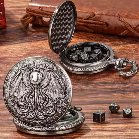 Zinc Alloy Mini Polyhedron Dice Set Portable Versatile Octopus Pocket Watch Case Mini Game Accessory