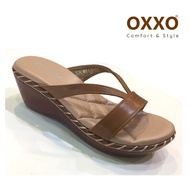 OXXO รองเท้าแตะเพื่อสุขภาพ รองเท้าแฟชั่น หน้าสวม ส้นเตารีดเย็บเชือก สูง2นิ้ว ทำด้วยหนังพียู นิ่มใส่สบาย น้ำหนักเบา SK0146