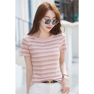 SA2449 -MSIA Ready Stock Women Plain T-Shirt Women Top Female Top 韩版条纹显瘦短袖T恤