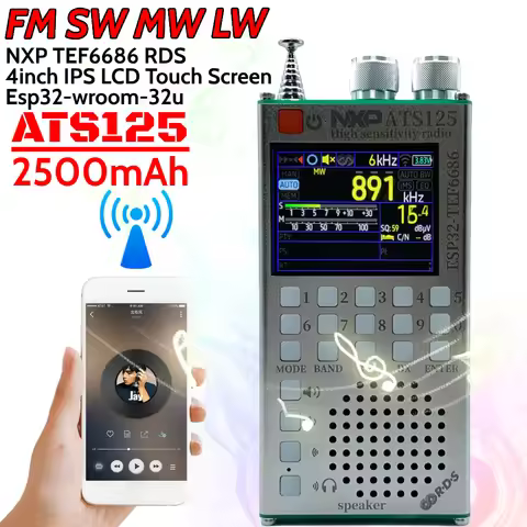 ATS125 FM SW MW LW Radio TEF6686 RDS 4inch IPS LCD Touch Screen 320x240 Resolution 2500mAh Bluetooth