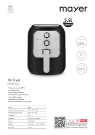 Mayer 5.5L Air Fryer (MMAF501) ( Free Silicon Basket )