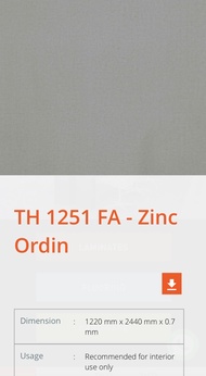 TACO HPL TH 1251FA ZINC ORDIN per lembar