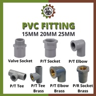 PVC Pipe Fitting Paip PVC Connector Valve Socket PT Socket PT Elbow PT Tee PT Elbow Brass PT Socket Brass 15mm 20mm 25mm