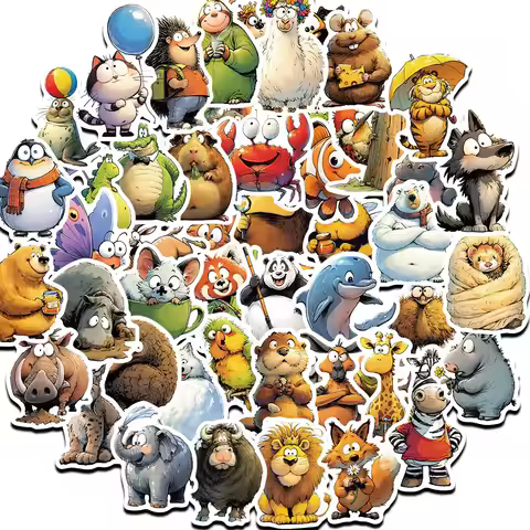 50pcs interesting cartoon animal doodle stickers suitable for phones, fridges, scrapbooks, stationer