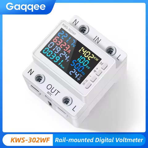 KWS-302WF Guide Rails Digital Voltmeter Ammeter Voltage Tester Meter 63A AC170-300V Over-temperature