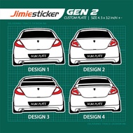 Sticker Kereta Proton Gen 2, Sticker belakang, Custom Warna dan Nombor Plate.