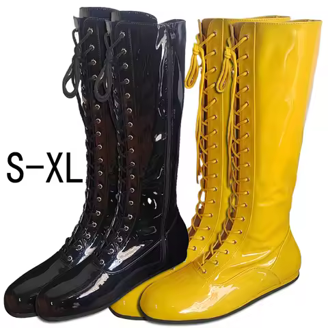 Hogan Yellow Black Wrestling Boots Pro Lace Up High Top Leather Mens Ring Costume Boots Wrestling Sh