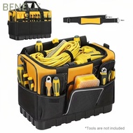 BENEKIY Heavy Duty Tool Bag, Polyester Construction Hard Bottom Wide Mouth Tool Tote, Yellow Black C