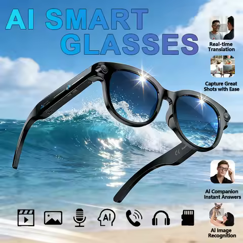 New Al Smart Glasses 200W HD Camera Video Recording AI Translation AI Voice Assistant Sunglasses Blu