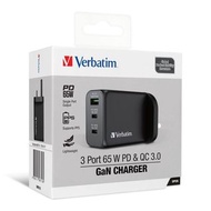 Verbatim 3 Port 65W PD 3.0 & QC 3.0 GaN 充電器 66716