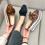 Leopard print Bow Woman's Wedges Shoes 7cm Heels Slingback Casual Walking Shoes Anti-skid Size 35-43