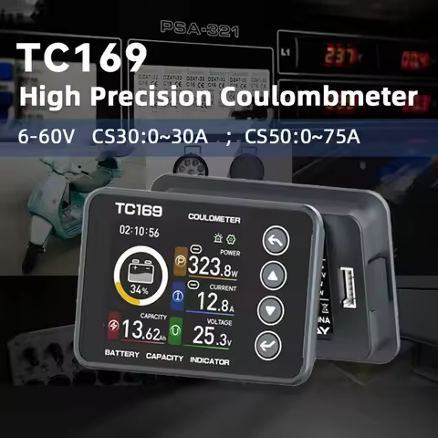 High-Precision Coulomb Meter DC6-60V 30A/75A Battery Voltage and Current Meter Color Screen Battery 