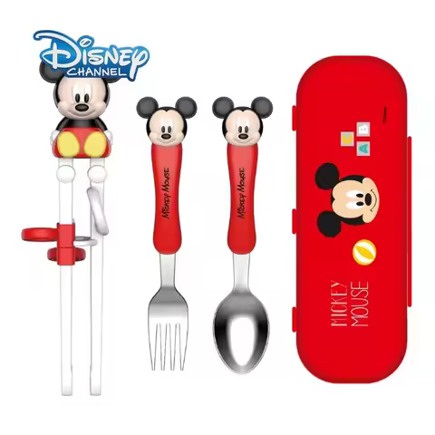 Disney Kids Training Chopsticks Cute Minnie and Mickey Baby Tableware Cartoon Anime Spoon and Fork S