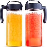 Komax Set of 2 Plastic Pitcher with lid | 2.1-quart / 67.2-oz Tritan Plastic Water Pitchers | Hot & 