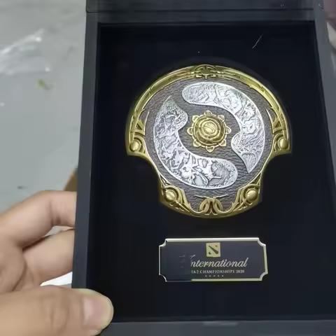 DOTA2 TI10 Aegis of Champions Metal Shield Double‑Sided Engraved with Display Box Collectible Gift f