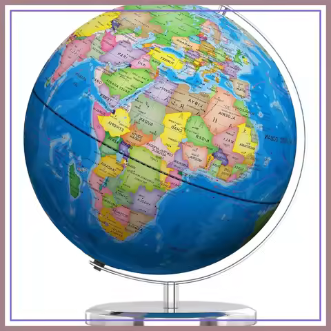13 Inch World Globe with Stable Heavy Metal Base, Educational Globe for Kids, Large LED Lamp with HD
