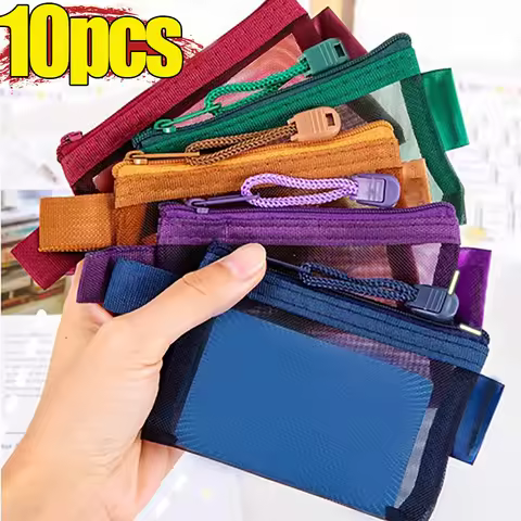 10/1PCS Nylon Mesh Storage Bags Portable Colorful Zipper Pouch Charger Earphone Credit Card Storage 