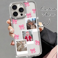 1pc Customized Bowknot Pattern Phone Case, Can Inlay 3 Photos, Suitable For Couples, Family And Frie
