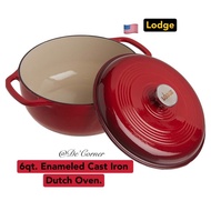 (Ready Stock)🇺🇸Lodge Enameled 6QT Cast Iron Dutch Oven With Stainless Steel Knob and Loop Handles, 6 Quart, Red Colour.